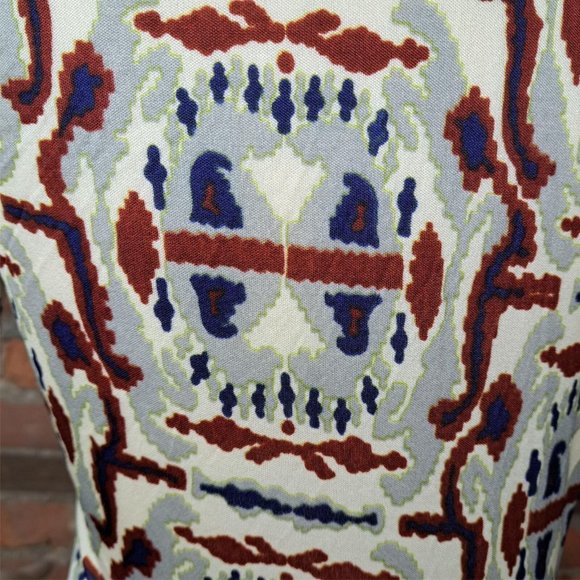 Vintage Bodysuit 1970s Retro Mod Gray Rust Ivory Print Pointy Collar Size L - Picture 5 of 6